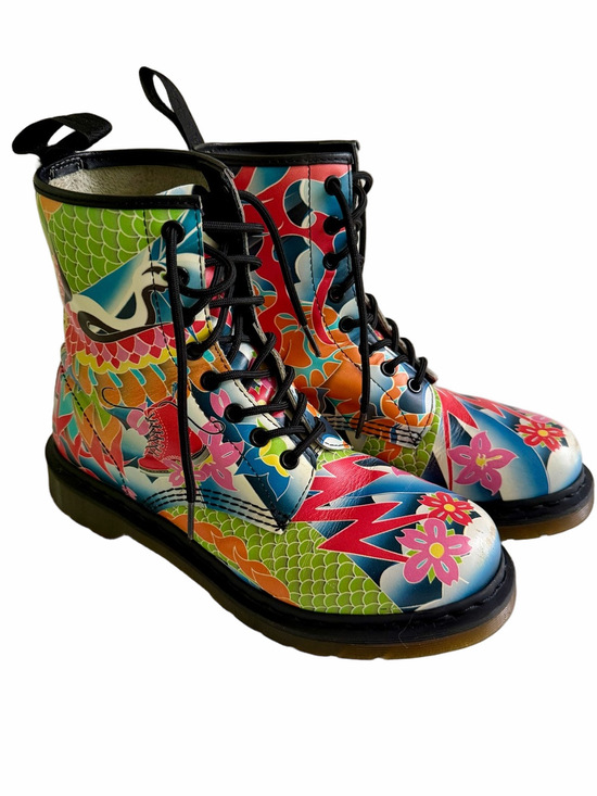 Dr. Martens Shoes - Dr. Martens 1460W Psych Tattoo Leather Strap Pascal‎ Combat Boots Women’s Size 9